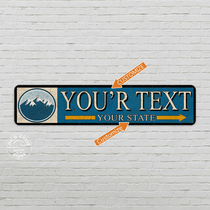 Personalized City State Mountain Ski Sign
