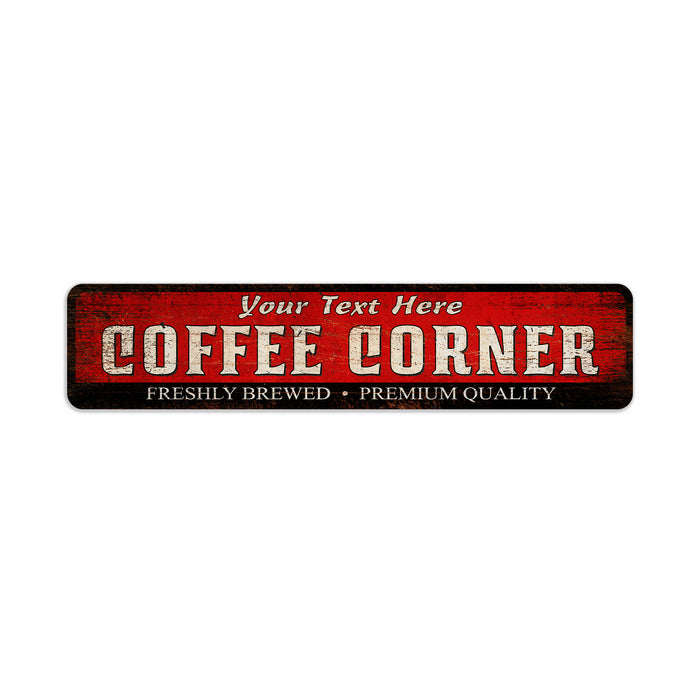 Personalized coffee corner metal sign with kitchen, office and coffee shop decor