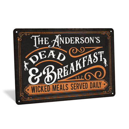 Personalized Dead & Breakfast metal sign, spooky vintage Halloween porch and yard decor