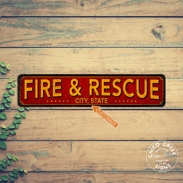 Personalized Fire and Rescue Sign Fire Station Decor Firemen