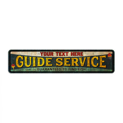 Personalized fish guide service metal sign, rustic fly fishing cabin lodge wall decor