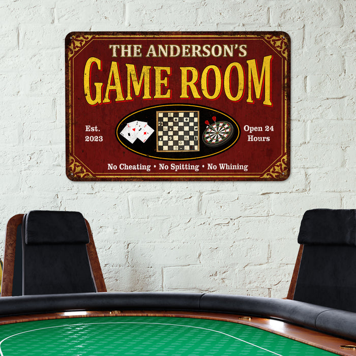 Personalized Game Room Sign Family Room Decor Chess Board Games Poker Darts