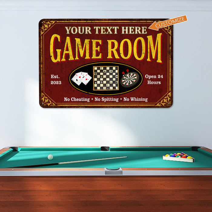 Personalized Game Room Sign Family Room Decor Chess Board Games Poker Darts