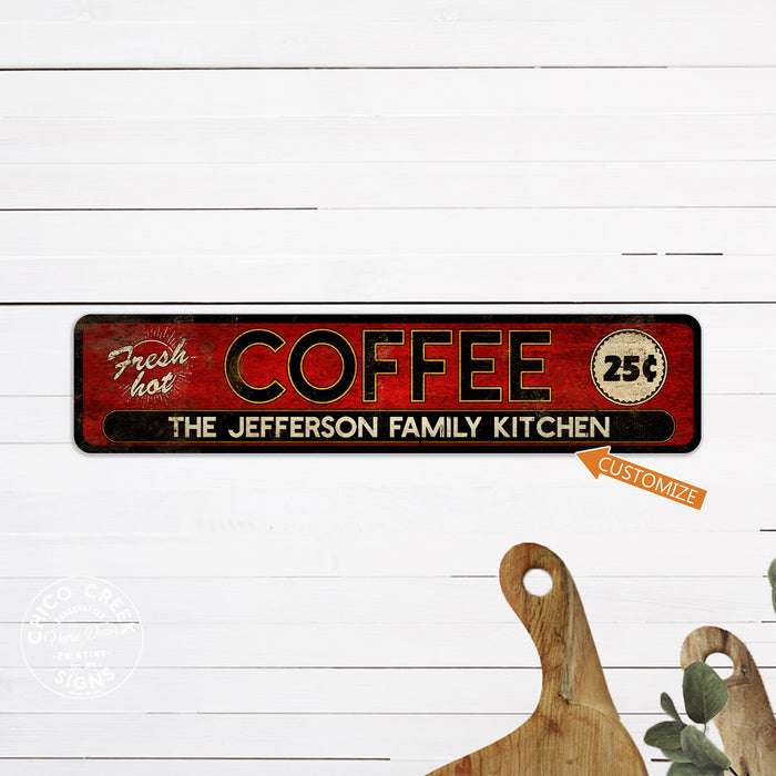 Personalized Hot Coffee Sign Kitchen Office Coffee Shop
