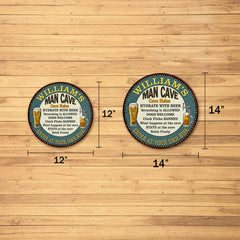 Personalized Man Cave Rules 14" Round Metal Sign Garage Bar Decor