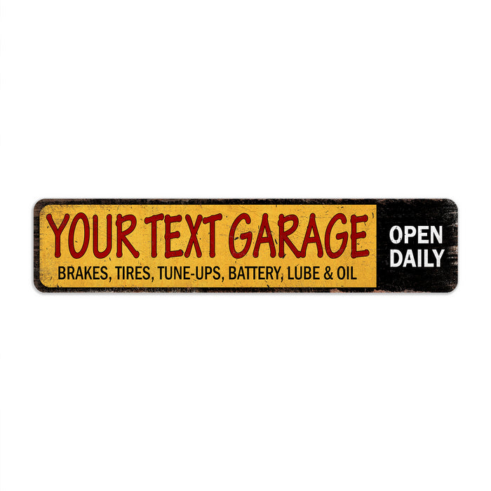 Personalized name garage metal sign, rustic auto repair mechanic man cave wall decor