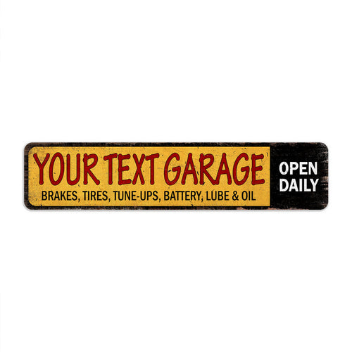 Personalized name garage metal sign, rustic auto repair mechanic man cave wall decor