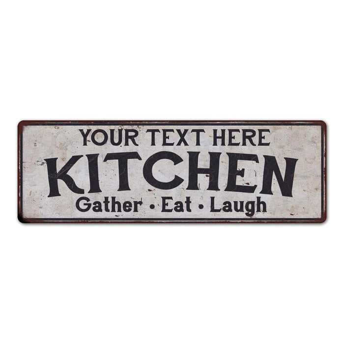 Personalized rustic kitchen metal sign with custom family name for kitchen and dining wall decor