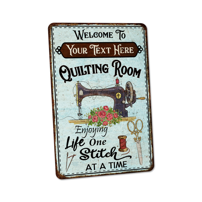 Personalized metal quilting room sign, vintage rustic gift for mom or grandma's craft room she shed