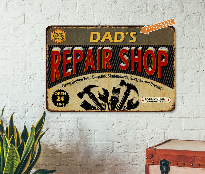 Personalized Repair Shop Sign Garage Den Wall Decor Dad Grandpa Gift Mechanic Tools