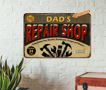 Personalized Repair Shop Sign Garage Den Wall Decor Dad Grandpa Gift Mechanic Tools
