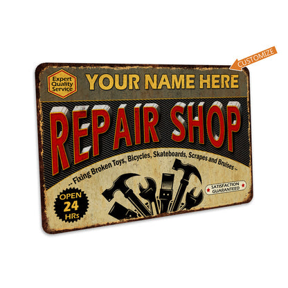 Personalized Repair Shop Sign Garage Den Wall Decor Dad Grandpa Gift Mechanic Tools