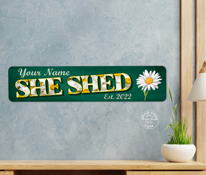 Personalized She Shed Sign Daisy Green