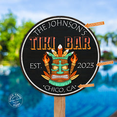 Personalized Tiki Bar Sign Tropical Decor Pool Art Hot Tub Backyard