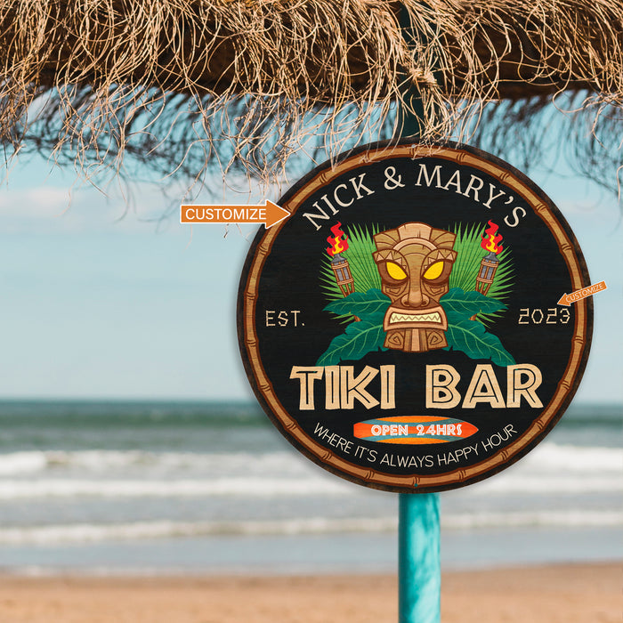 Personalized Tiki Bar Sign Tropical Decor Pool Porch Backyard Patio