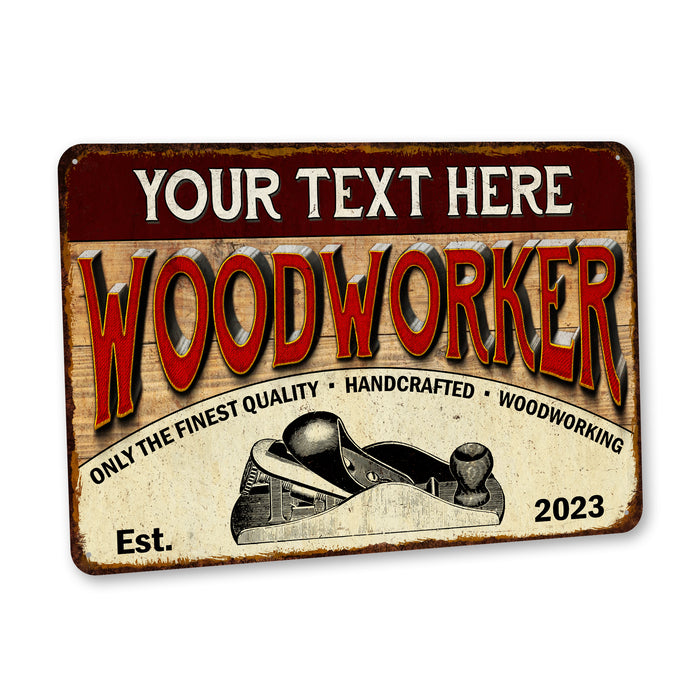 Personalized vintage woodworker metal sign for a woodshop, garage, workshop or man cave