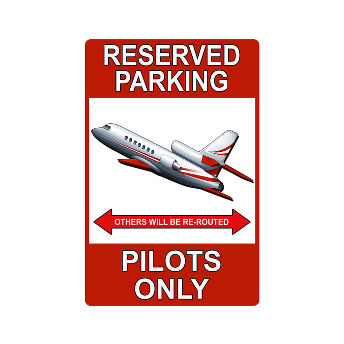 Pilots only parking metal sign with airplane and helicopter aviation theme for hangars.