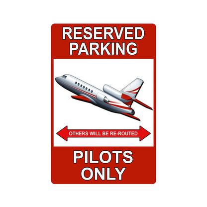 Pilots only parking metal sign with airplane and helicopter aviation theme for hangars.