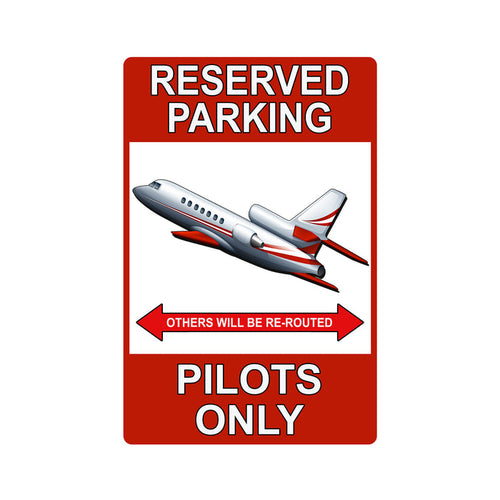 Pilots only parking metal sign with airplane and helicopter aviation theme for hangars.