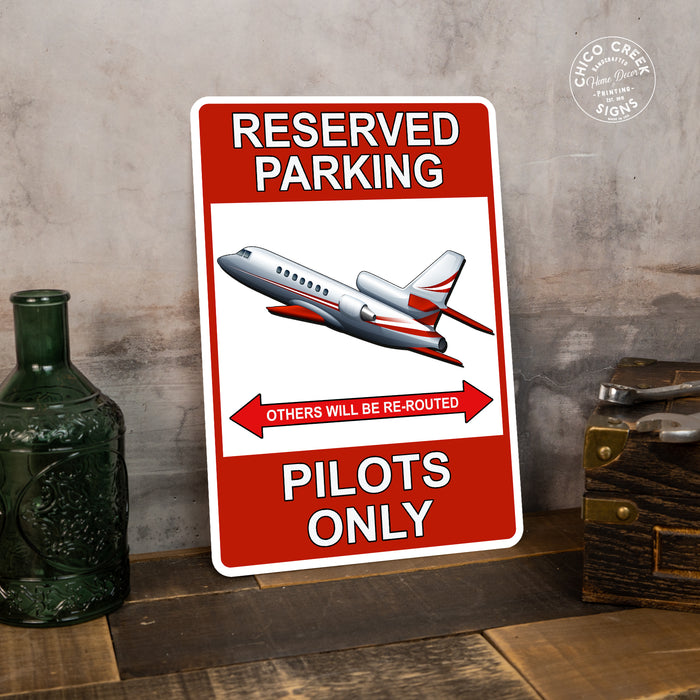 Pilots Only Parking Sign Airplane Helicopter Metal Parking Decor