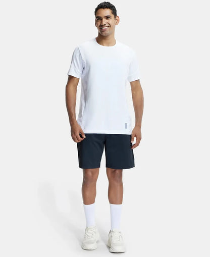 Polyester Stretch Straight Fit Solid Shorts with Pockets and StayFresh Treatment - Black-4