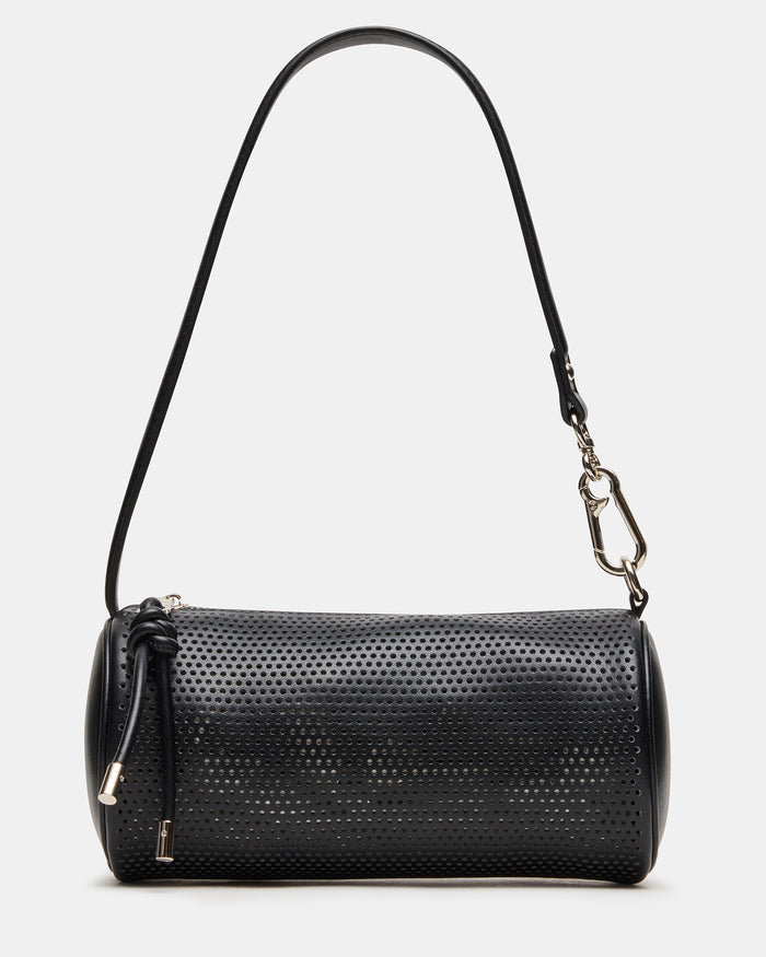 PRIYA Perforated Bag Black Mini Barrel Shoulder Handbag | Steve Madden
