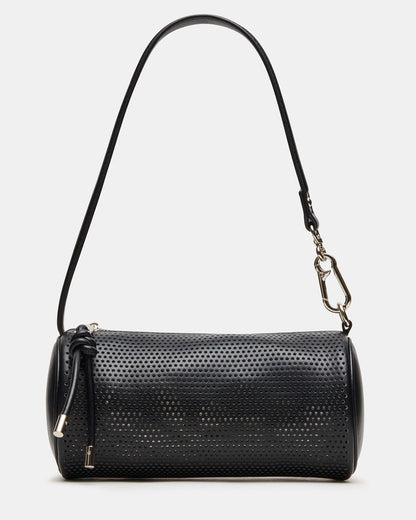 PRIYA Perforated Bag Black Mini Barrel Shoulder Handbag | Steve Madden
