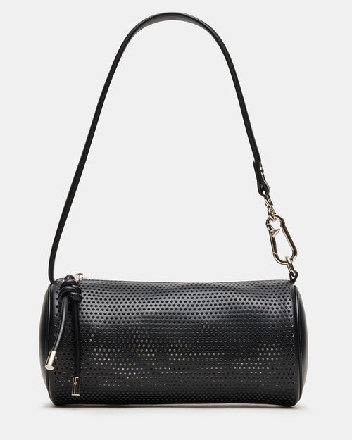 PRIYA Perforated Bag Black Mini Barrel Shoulder Handbag | Steve Madden