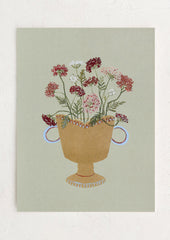 An art print of a painting of queen anne's lace in a planter, on sage green background.