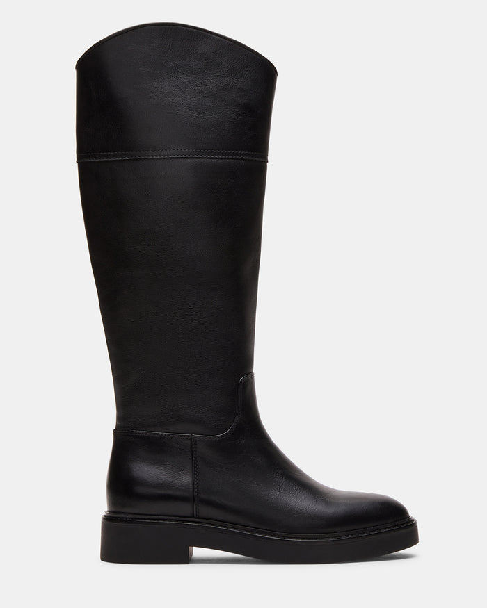RADKE Black Leather Knee-High Rounded Toe Riding Women's Boot | Steve Madden