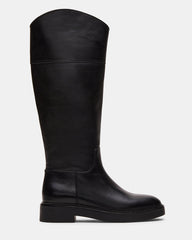 RADKE Black Leather Knee-High Rounded Toe Riding Women's Boot | Steve Madden