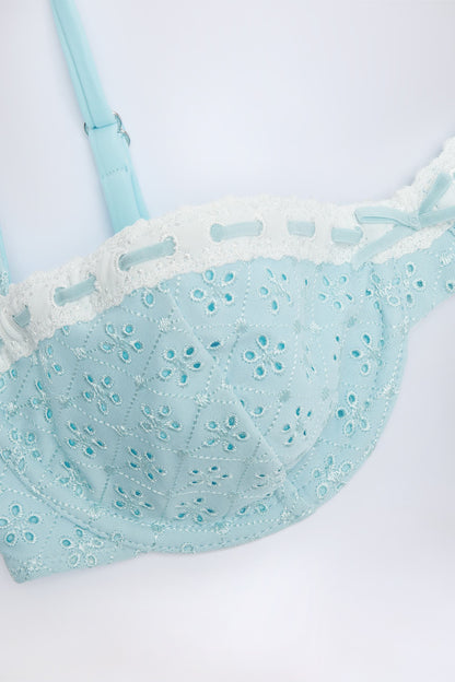 Broderie Anglaise Underwired Balconette Bikini Top in Powder Blue
