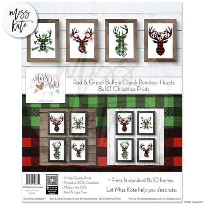 Red & Green Reindeer Heads - 8X10 Prints