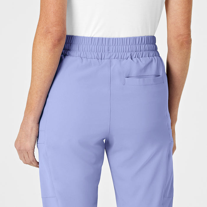 RENEW Women's High Waist Slim Leg Scrub Pant Ceil Blue hemline detail