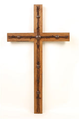 Rustic Barbed Wire Old Door Cross- 32"