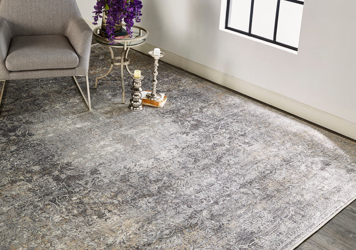 The Rug Corner Feizy Sarrant Transitional Medallion - Gray/Ivory/Tan