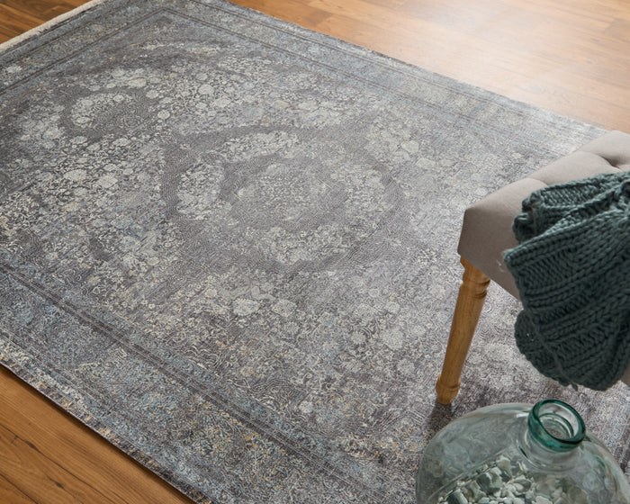 The Rug Corner Feizy Sarrant Transitional Medallion - Gray/Silver/Ivory  Sarrant Transitional Medallion - Gray/Silver/Ivory