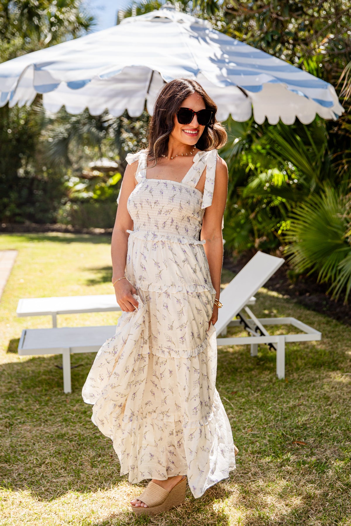 Whispering Petals Floral Ivory Tiered Maxi Dress