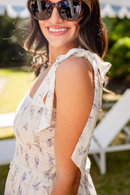 Whispering Petals Floral Ivory Tiered Maxi Dress