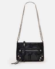 SKY Bag Black/Silver Moto Rhinestone Embellished Stud Crossbody Handbag | Steve Madden