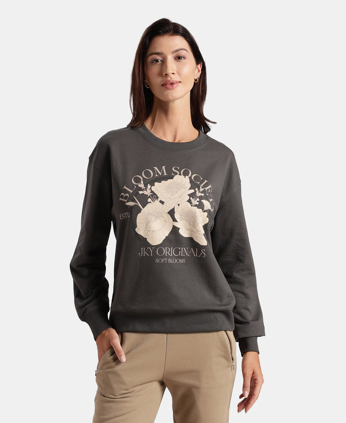 Super Combed Cotton French Terry Fabric Printed Sweatshirt - Volcanic Ash