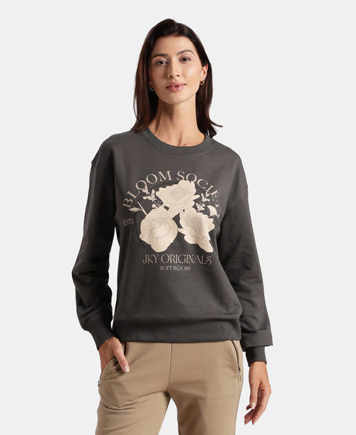 Super Combed Cotton French Terry Fabric Printed Sweatshirt - Volcanic Ash