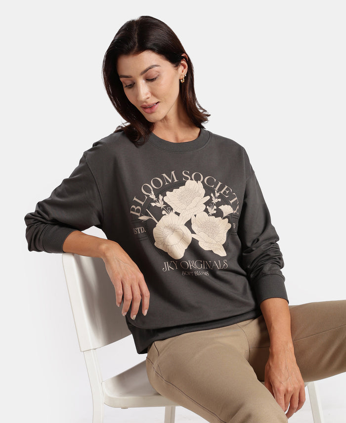 Super Combed Cotton French Terry Fabric Printed Sweatshirt - Volcanic Ash