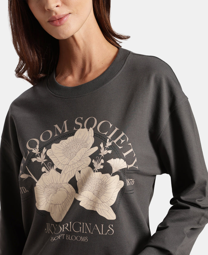 Super Combed Cotton French Terry Fabric Printed Sweatshirt - Volcanic Ash