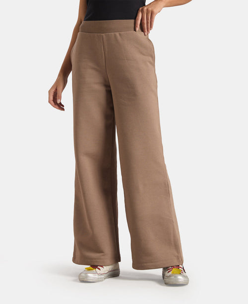 Super Combed Cotton Relaxed Fit Wide Leg Pants with StayWarm Technology - Brown Lentil