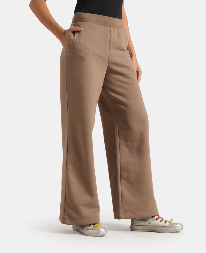 Super Combed Cotton Relaxed Fit Wide Leg Pants with StayWarm Technology - Brown Lentil