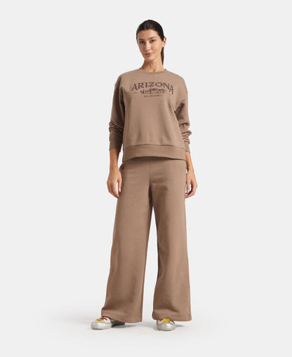 Super Combed Cotton Relaxed Fit Wide Leg Pants with StayWarm Technology - Brown Lentil
