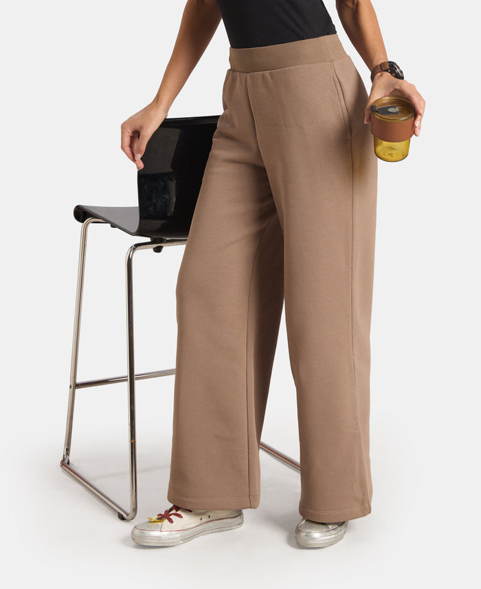 Super Combed Cotton Relaxed Fit Wide Leg Pants with StayWarm Technology - Brown Lentil