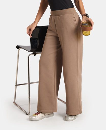Super Combed Cotton Relaxed Fit Wide Leg Pants with StayWarm Technology - Brown Lentil