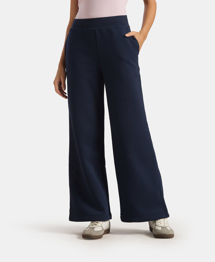 Super Combed Cotton Relaxed Fit Wide Leg Pants with StayWarm Technology - Navy